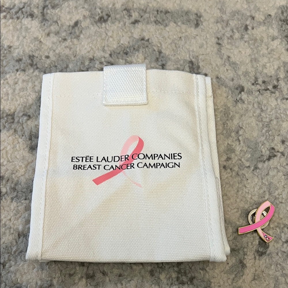 Estee Lauder White Cosmetic Bag with Pink Ribbon